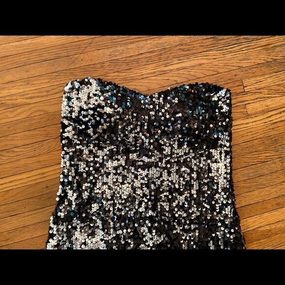 As U Wish silver/black sequin strapless party dress - Picture 2 of 3